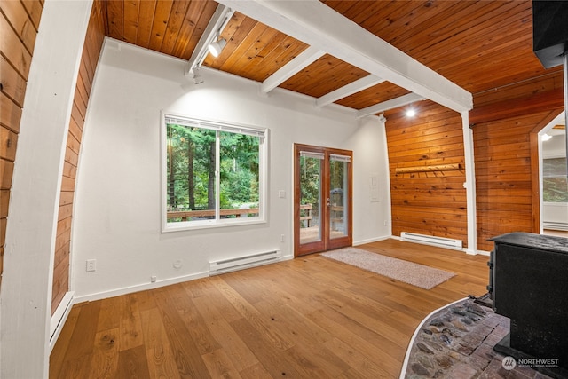 living room featuring a healthy amount of sunlight, rail lighting, and a baseboard radiator