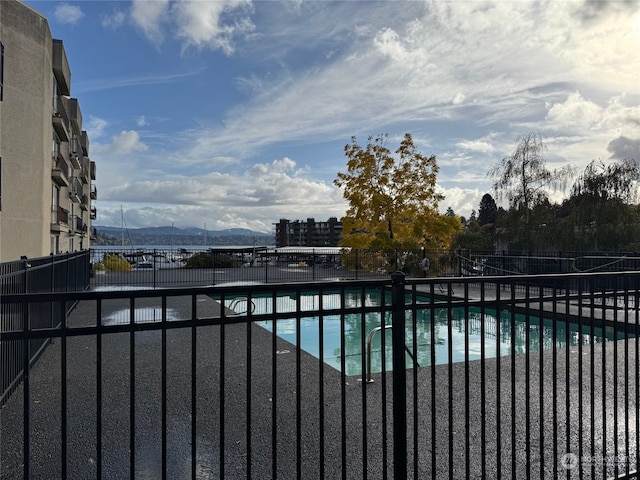 view of pool featuring a mountain view