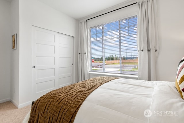 bedroom with a closet and carpet flooring