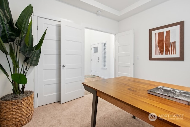 office space with light colored carpet