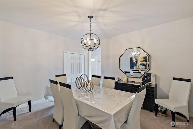 1558 Fairview St, Bellingham, WA 98229 - dining area featuring a chandelier, light carpet, and baseboards
