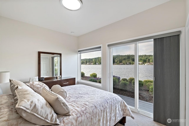 1558 Fairview St, Bellingham, WA 98229 - bedroom featuring access to outside, a water view, and carpet flooring