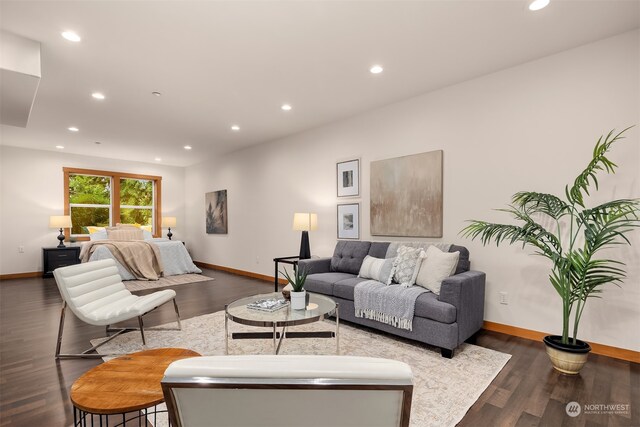 living room with dark wood-type flooring