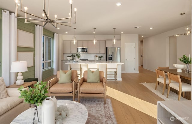 living room with light wood-type flooring