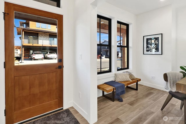 entryway with hardwood / wood-style floors