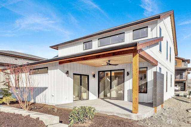 back of house with a patio and ceiling fan