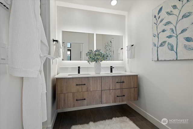 bathroom featuring hardwood / wood-style floors and vanity