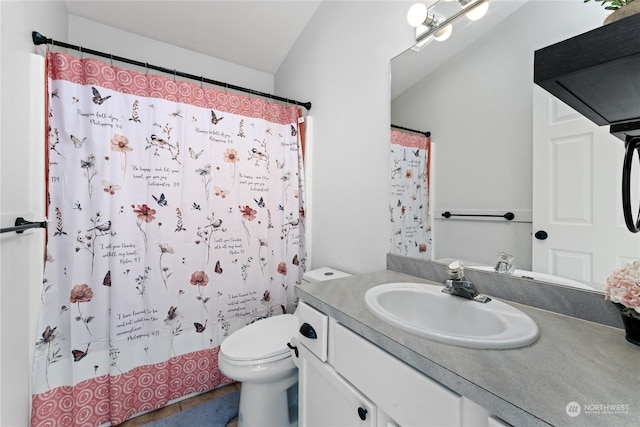 260 Chestnut St, Chelan Falls, WA 98817 - bathroom featuring vanity, a shower with shower curtain, and toilet