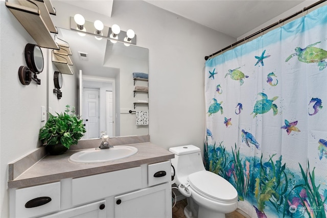 260 Chestnut St, Chelan Falls, WA 98817 - full bath with toilet, vanity, curtained shower, and visible vents