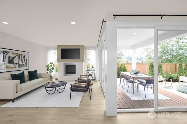 living room with light wood-type flooring