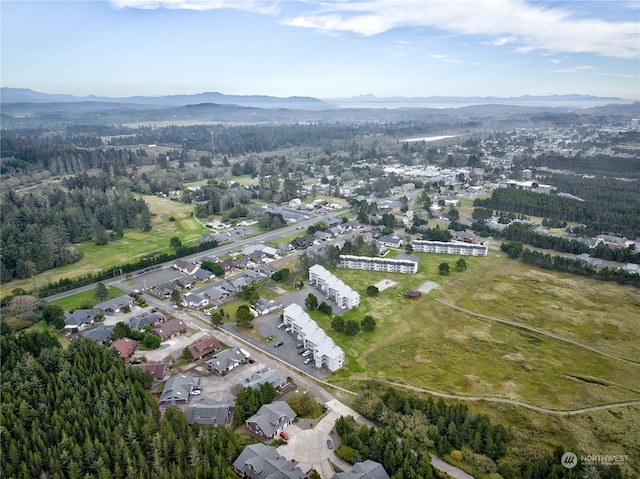 drone / aerial view featuring a mountain view