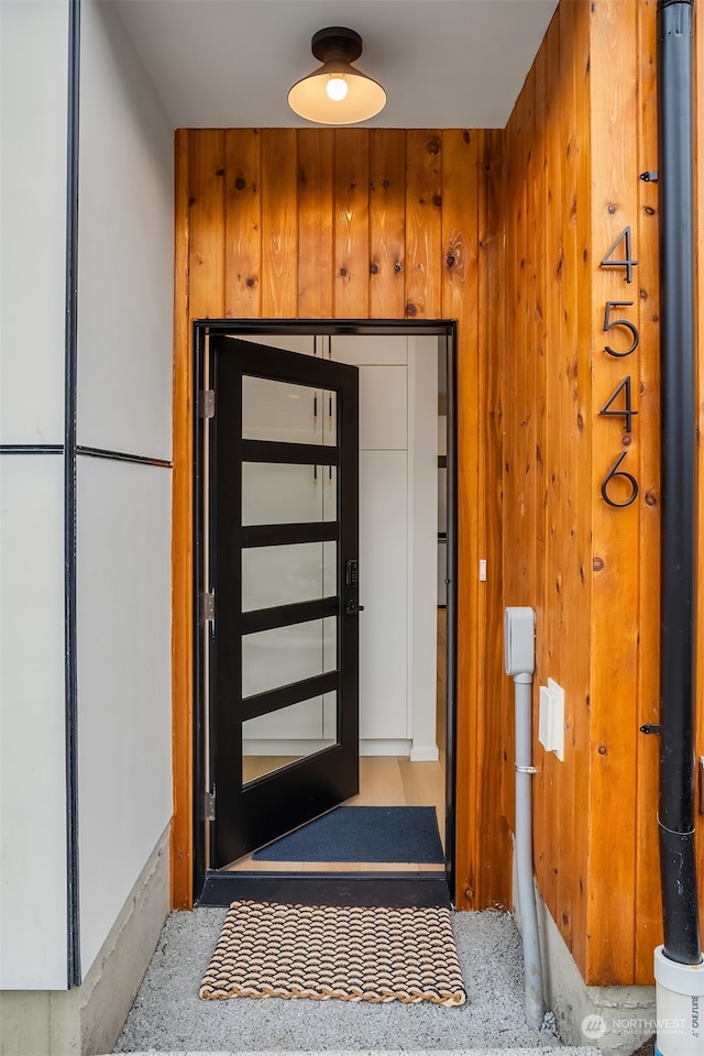 interior space with wooden walls