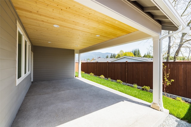 view of patio featuring a mountain view