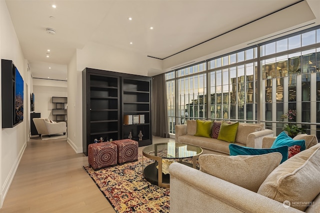 living room with light hardwood / wood-style flooring