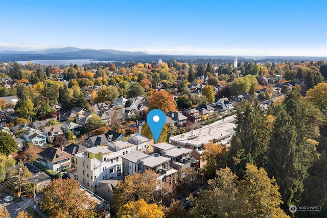 birds eye view of property with a mountain view