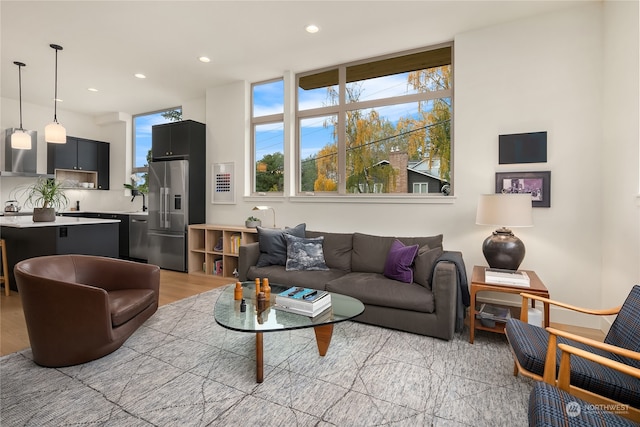 living room featuring light wood-type flooring