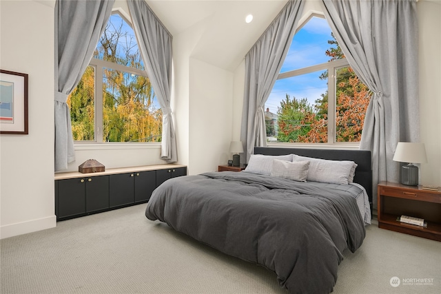 carpeted bedroom featuring multiple windows