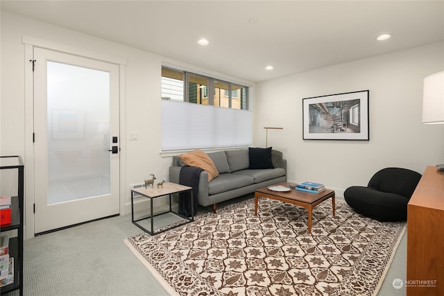 living room featuring carpet