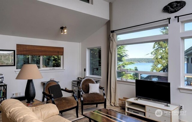 96 Forrest Rd, Sequim, WA 98382 - living room featuring wood finished floors and vaulted ceiling