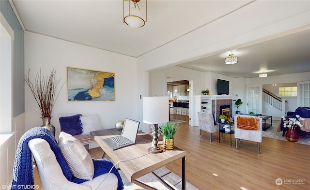 living room with light wood-type flooring