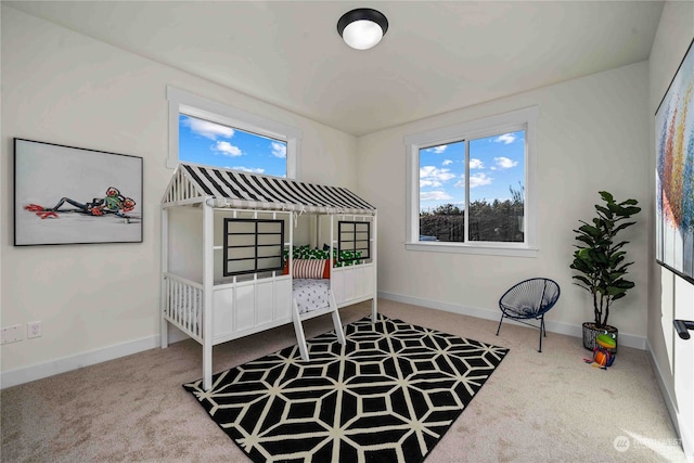 carpeted bedroom with multiple windows