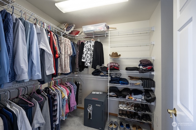 walk in closet featuring carpet floors