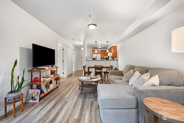 living room with light hardwood / wood-style flooring