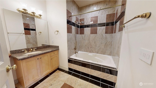 6529 161st Pl SE, Bellevue, WA 98006 - full bathroom featuring tiled shower / bath, vanity, baseboards, and tile patterned floors