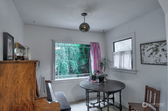 tiled dining room with a wealth of natural light