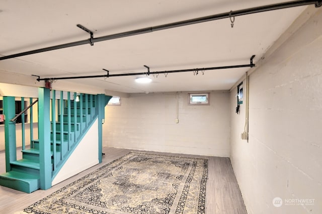 basement featuring wood-type flooring