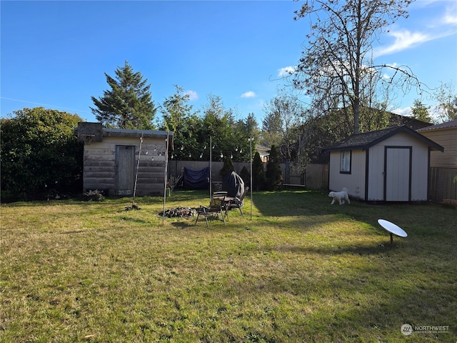 view of yard with a shed