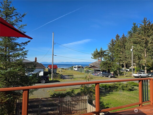 view of yard with a water view