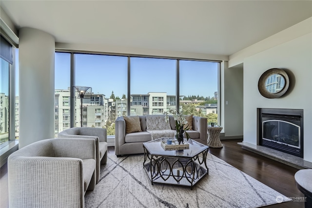 living room with hardwood / wood-style floors