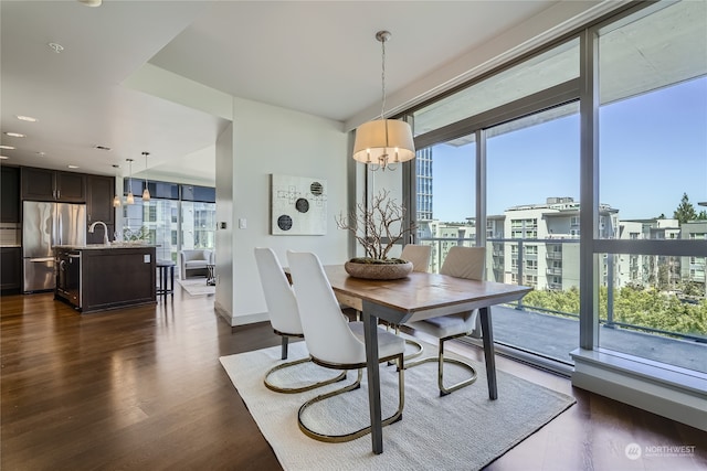 dining area with dark hardwood / wood-style floors and plenty of natural light