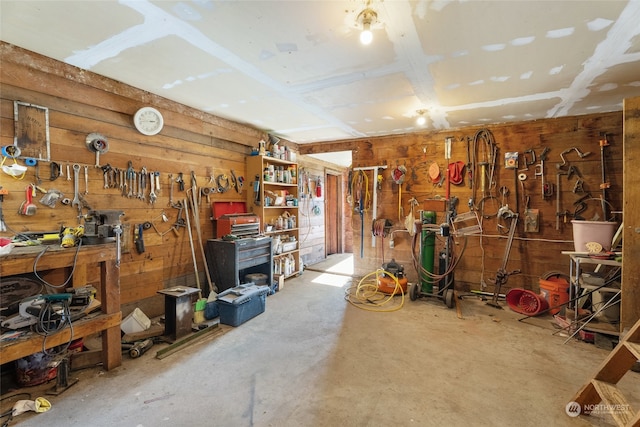 interior space featuring a workshop area