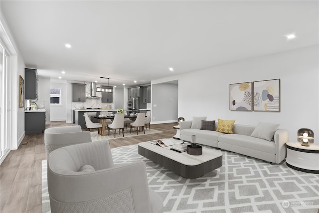 living room with light wood-type flooring