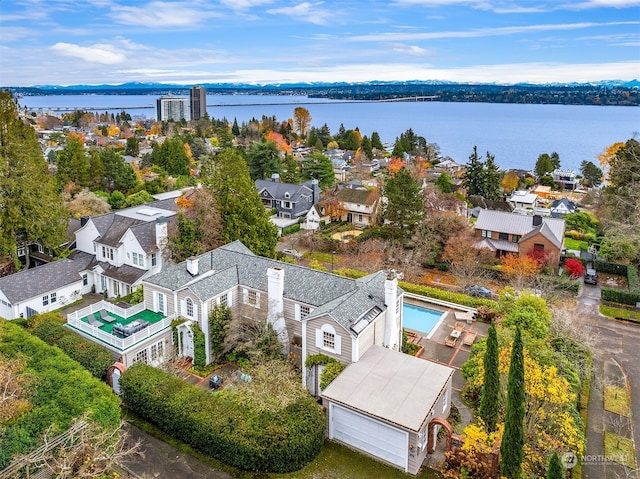 aerial view with a water view