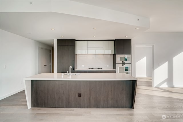 kitchen featuring light hardwood / wood-style flooring, sink, and an island with sink