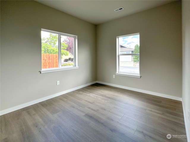 spare room with a wealth of natural light and light hardwood / wood-style floors