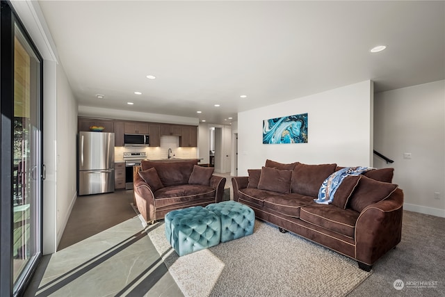 living room with sink