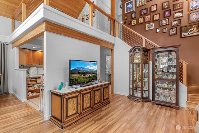 456 Hinthorne Ln, Leavenworth, WA 98826 - living area with wood finished floors and a towering ceiling
