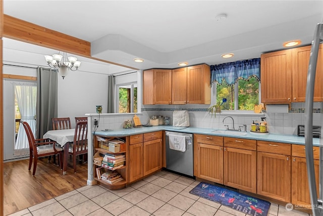 456 Hinthorne Ln, Leavenworth, WA 98826 - kitchen with dishwasher, light countertops, backsplash, light tile patterned floors, and recessed lighting