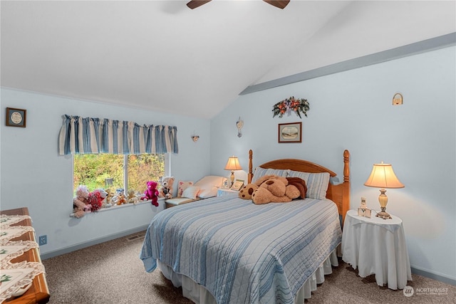 456 Hinthorne Ln, Leavenworth, WA 98826 - carpeted bedroom featuring lofted ceiling and ceiling fan