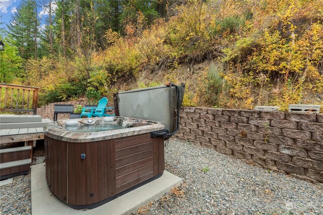 456 Hinthorne Ln, Leavenworth, WA 98826 - view of patio featuring a wooden deck and a hot tub