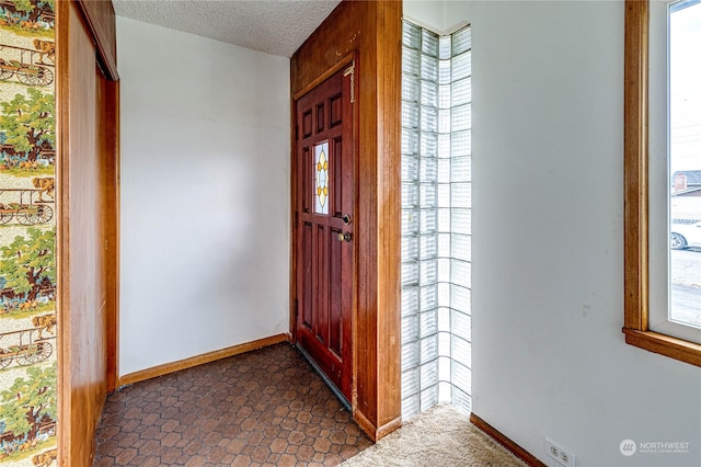 foyer entrance with a textured ceiling and plenty of natural light