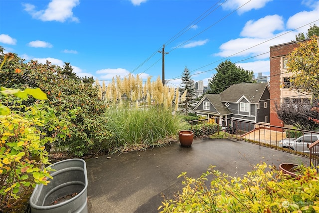 view of patio with a garage