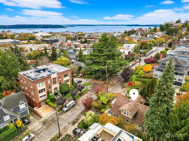 aerial view with a water view