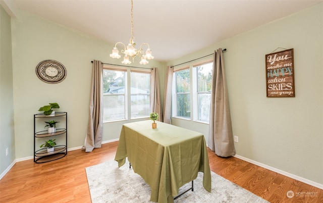 dining room featuring an inviting chandelier and wood-type flooring