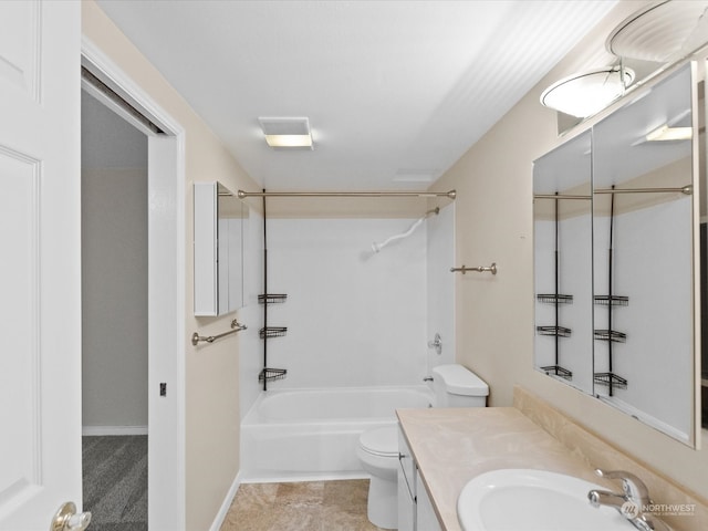 full bathroom featuring vanity, washtub / shower combination, and toilet