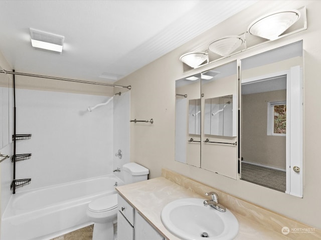 full bathroom featuring vanity, shower / bathing tub combination, and toilet